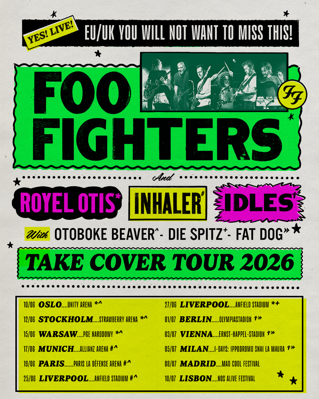 Foo Fighters Take Cover Tour Poster 2026–2027